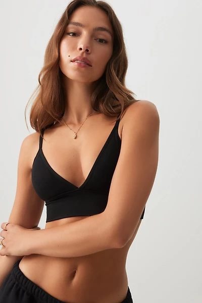 Ardene Seamless Ribbed Triangle Bralette in All-Nighter Black | Size | Nylon/Elastane | Eco-Conscious