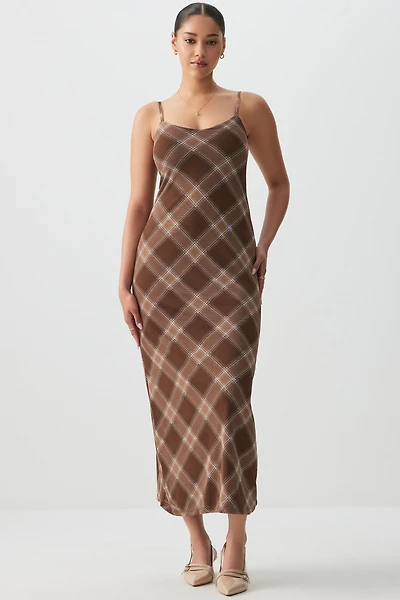 Ardene V-Neck Maxi Mesh Dress in Cognac | Size | Polyester/Spandex
