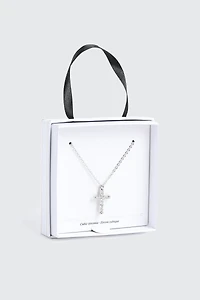 Collier croix plaqué or blanc 14K