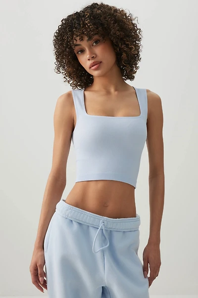 Ardene Seamless Crop Trapeze Tank Top in Ice | Size | Nylon/Elastane