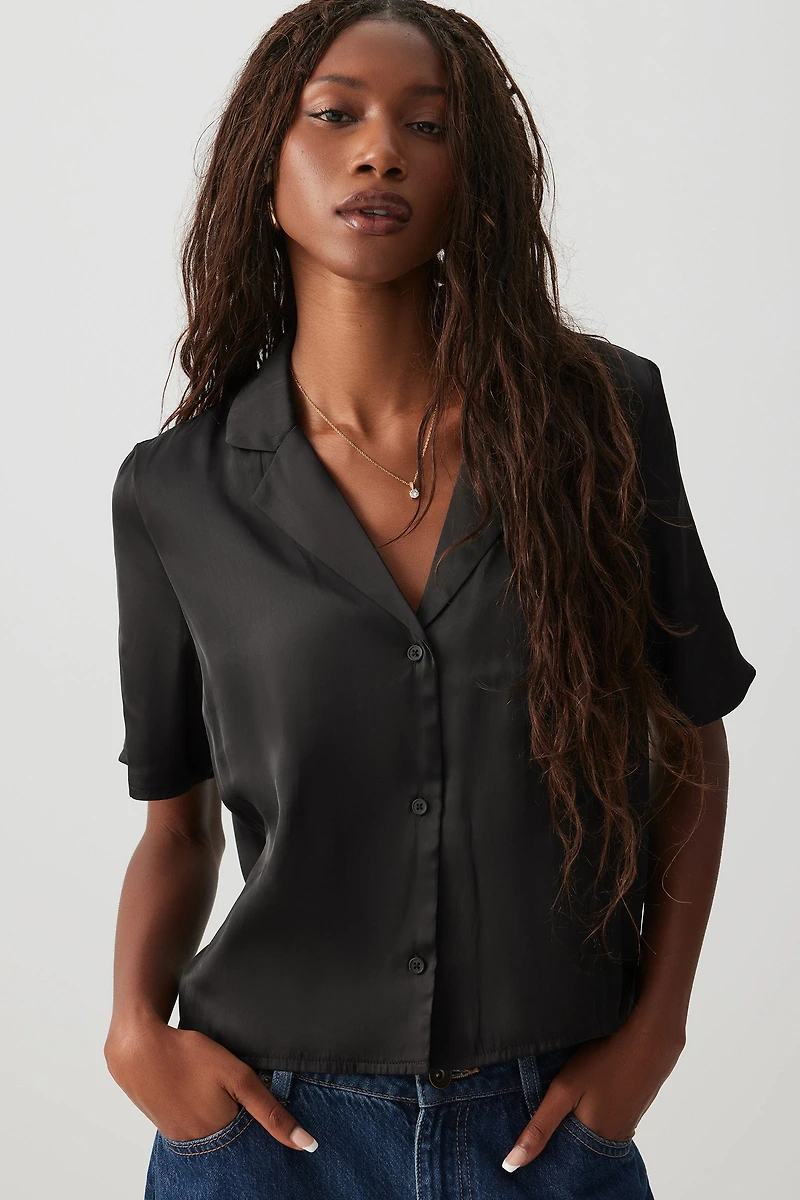 Ardene Short Sleeve Satin Shirt in | Size | Polyester