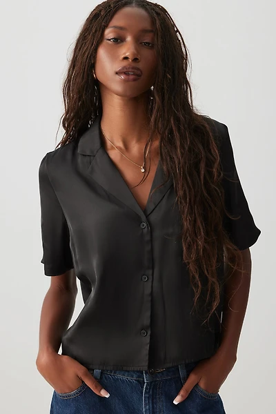 Ardene Short Sleeve Satin Shirt in | Size | Polyester