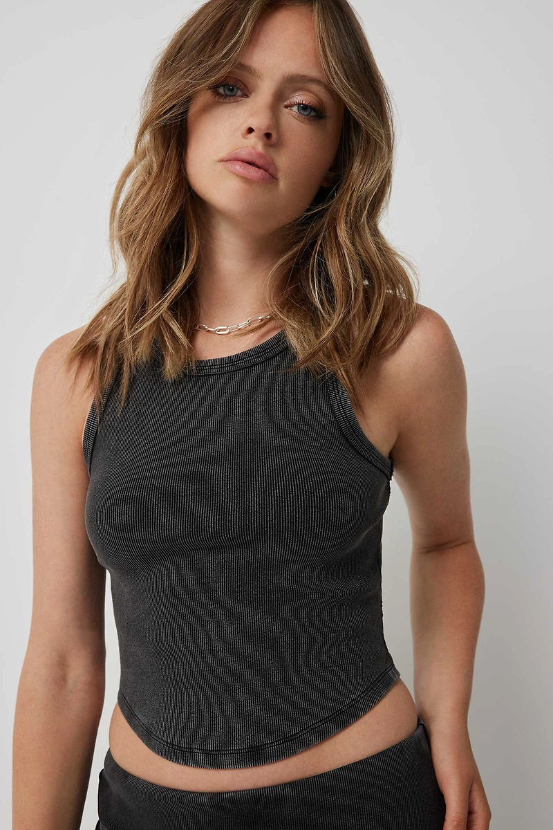 Ardene Acid Wash Crop Tank Top in Black | Size XL | Cotton/Elastane