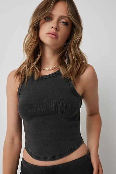 Ardene Acid Wash Crop Tank Top in Black | Size XL | Cotton/Elastane