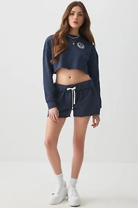 Ardene Raw Hem Sweatshorts in Dark Blue | Size | Polyester/Cotton | Fleece-Lined