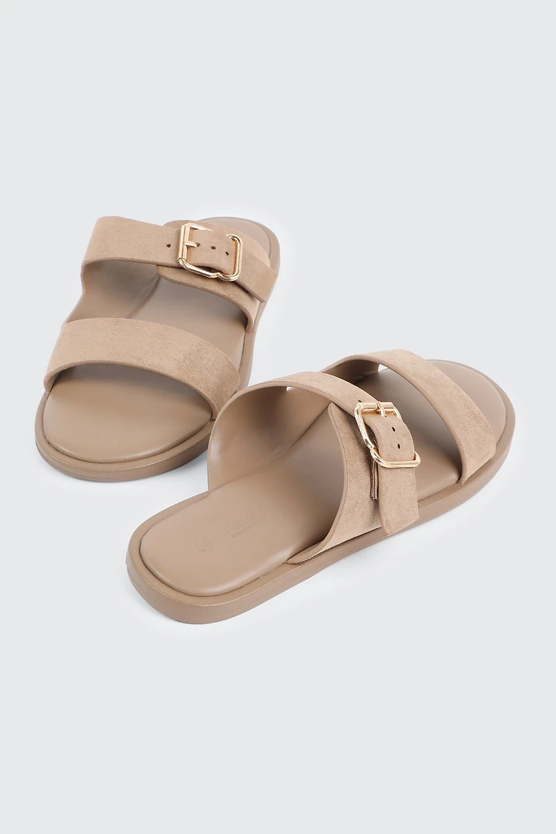 Sandales à talon plat en faux suède