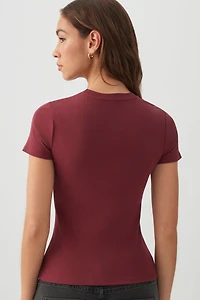 T-shirt court à col rond côtel