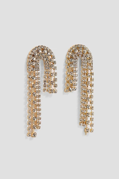 Ardene Asymmetrical Rhinestone Strand Earrings in Gold | Stainless Steel