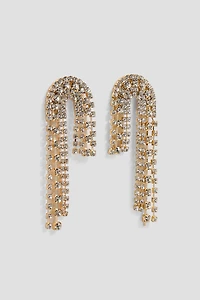 Ardene Asymmetrical Rhinestone Strand Earrings in Gold | Stainless Steel