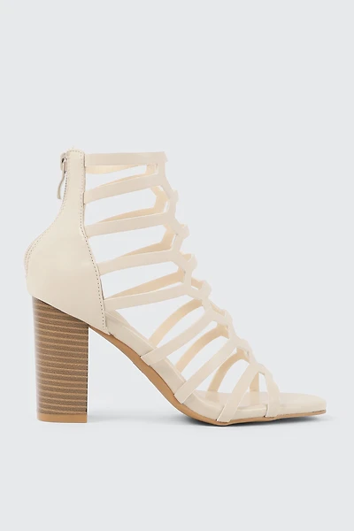 Ardene High Heel Cage Sandals in Beige | Size | Faux Leather | Eco-Conscious