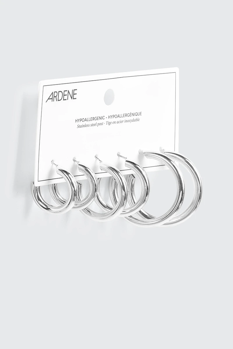 Lot de 3 paires de boucles d'oreilles anneaux épais