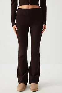 Ardene Fold Over Flare Leg Pants in Brown | Size | Polyester/Nylon/Viscose