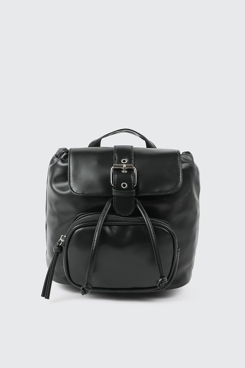 Ardene Faux Leather Flap Backpack in Black | 100% Recycled Polyester/Faux Leather | Eco-Conscious