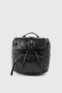 Ardene Faux Leather Flap Backpack in Black | 100% Recycled Polyester/Faux Leather | Eco-Conscious