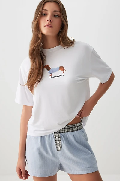 Ardene Flannel PJ Boxer Shorts in Light Blue | Size | 100% Cotton