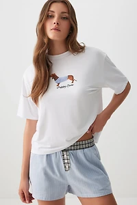Ardene Flannel PJ Boxer Shorts in Light Blue | Size | 100% Cotton