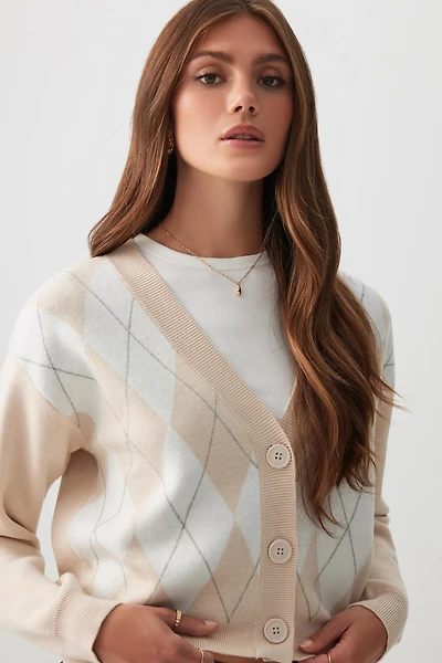 Ardene Crop V-Neck Cardigan in Beige | Size | Polyester/Nylon/Viscose