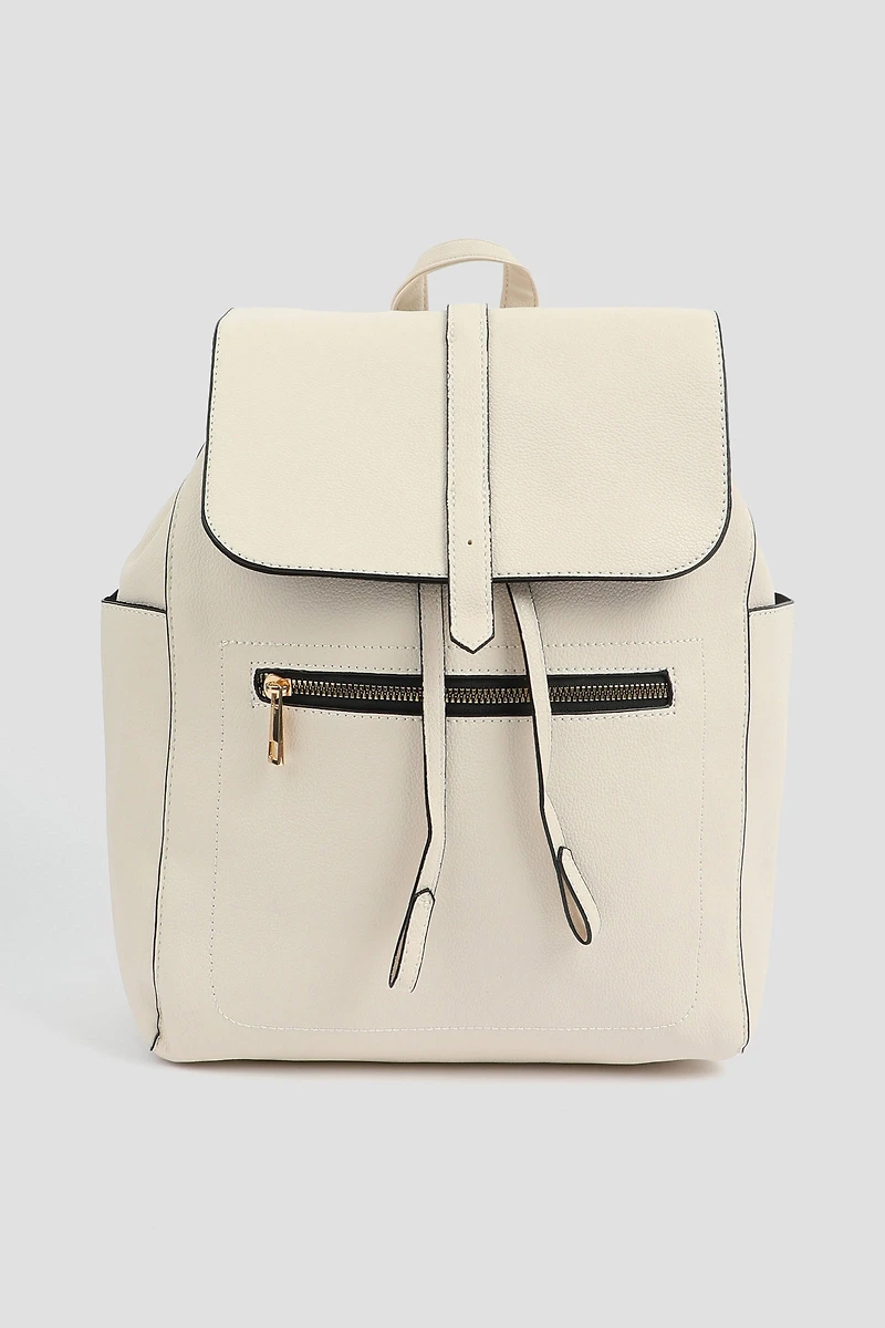 Ardene Faux Leather Flap Backpack in White | 100% Recycled Polyester/Faux Leather | Eco-Conscious