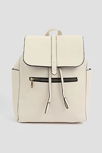 Ardene Faux Leather Flap Backpack in White | 100% Recycled Polyester/Faux Leather | Eco-Conscious