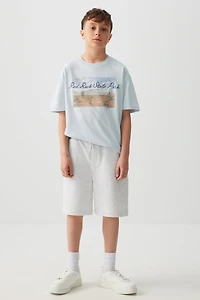 Ardene Kids French Terry Bermuda Shorts in Light Grey | Size | Polyester/Cotton | Eco-Conscious