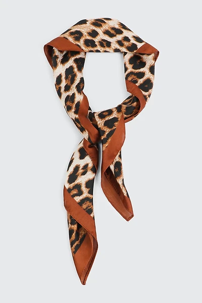 Ardene Leopard Square Satin Scarf in Brown | Polyester