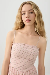 Combishort court smocké fleuri