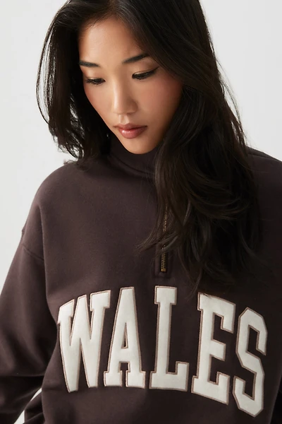 Ardene Embroidered Oversized Half Zip Sweatshirt in | Size | Polyester/Cotton | Fleece-Lined