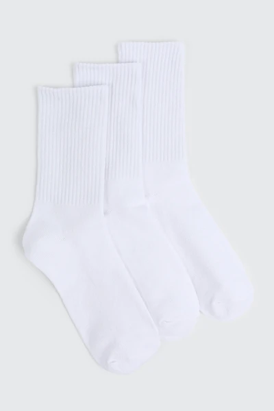Ardene 3-Pack Ribbed Crew Socks in White | Polyester/Spandex
