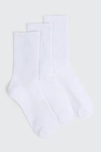 Ardene 3-Pack Ribbed Crew Socks in White | Polyester/Spandex