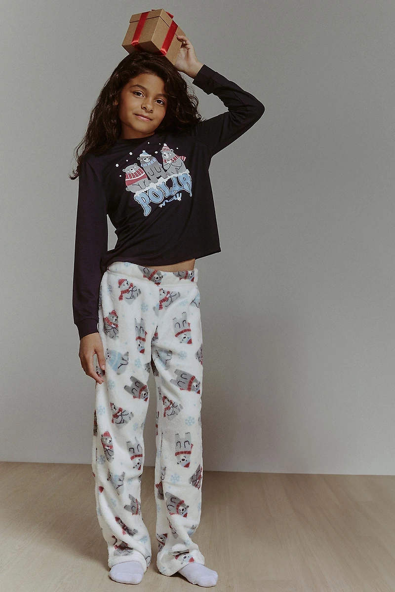 Ardene Kids Long Sleeve PJ Set in Dark Blue | Size | Polyester/Elastane | Eco-Conscious