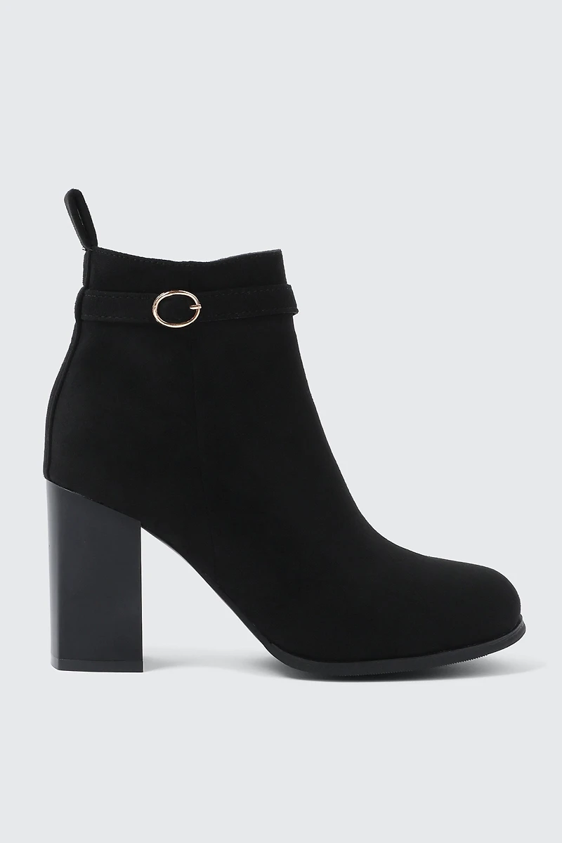Ardene Block Heel Ankle Boots with Buckle Detail in Black | Size | Faux Suede | Eco-Conscious
