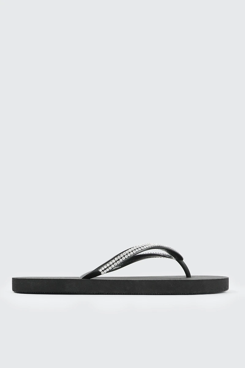 Ardene Rhinestone Strap Flip-Flops Sandals in Black | Size | Eco-Conscious