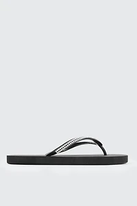 Ardene Rhinestone Strap Flip-Flops Sandals in Black | Size | Eco-Conscious