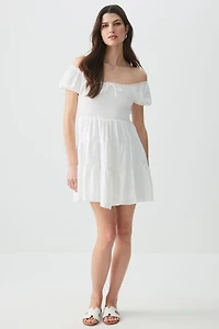 Ardene Smocked Tiered Midi Dress in White | Size | Rayon