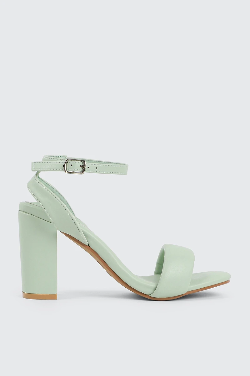 Ardene Block Heel Sandals in Light Green | Size 8 | Faux Leather | Eco-Conscious