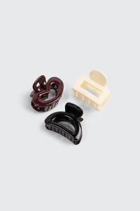 Ardene 3-Pack Small Cutout Hair Claws in Brown