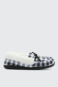 Ardene Plaid Moccasin Slippers in White | Size