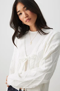 Ardene Front Tie Cable Knit Sweater in White | Size | 100% Acrylic