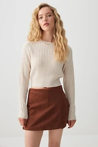 Ardene Crop Crew Neck Sweater in Beige | Size