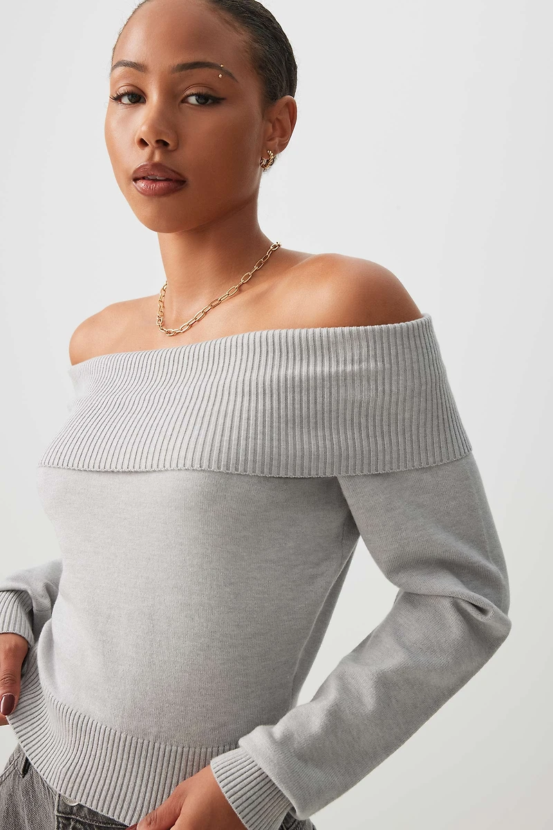 Ardene Off Shoulder Sweater in Grey | Size | Polyester/Nylon/Viscose