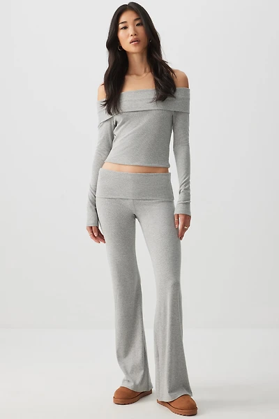 Ardene Super Stretch Fold Over Flare Leggings in | Size | Elastane/Viscose