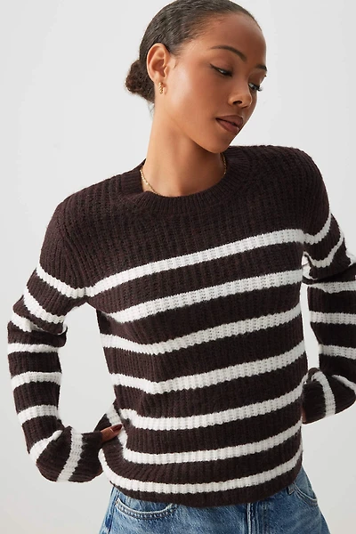 Ardene Striped Crew Neck Sweater in Brown | Size | Polyester