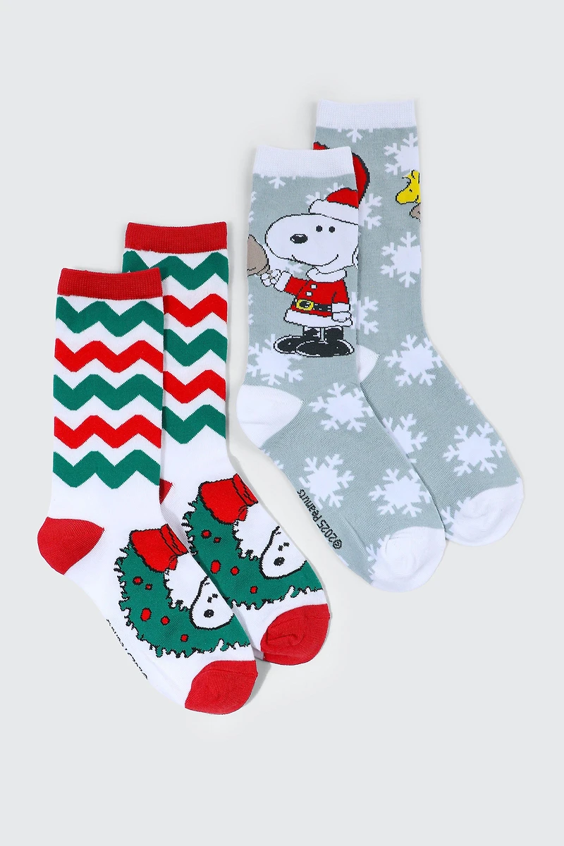 Ardene 2-Pack Snoopy Crew Socks | Polyester/Elastane