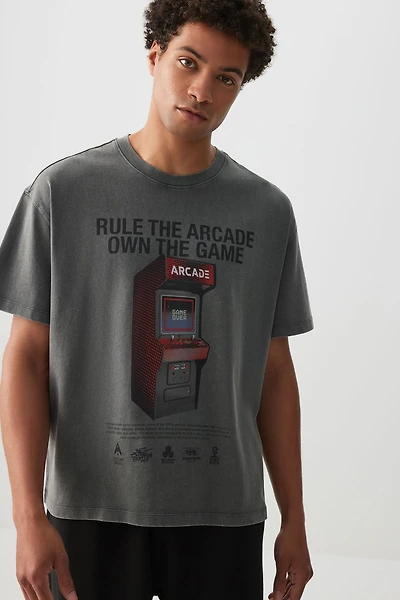 Ardene Man Graphic Boxy T-Shirt For Men in Dark Grey | Size | 100% Cotton