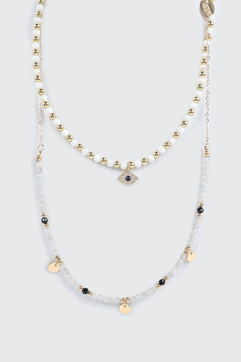 Collier deux rangs à pendentif œil