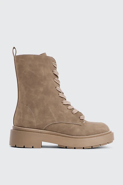Ardene Faux Suede Lace Up Boots in Brown | Size | Faux Leather/Faux Suede
