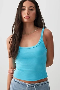 Ardene Basic Crop Ribbed Tank Top in Light Blue | Size | Cotton/Elastane | Eco-Conscious