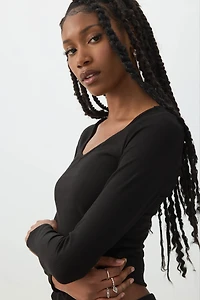 Ardene Stretch Rib Scoop Neck Long Sleeve Top in | Size | Elastane/Viscose