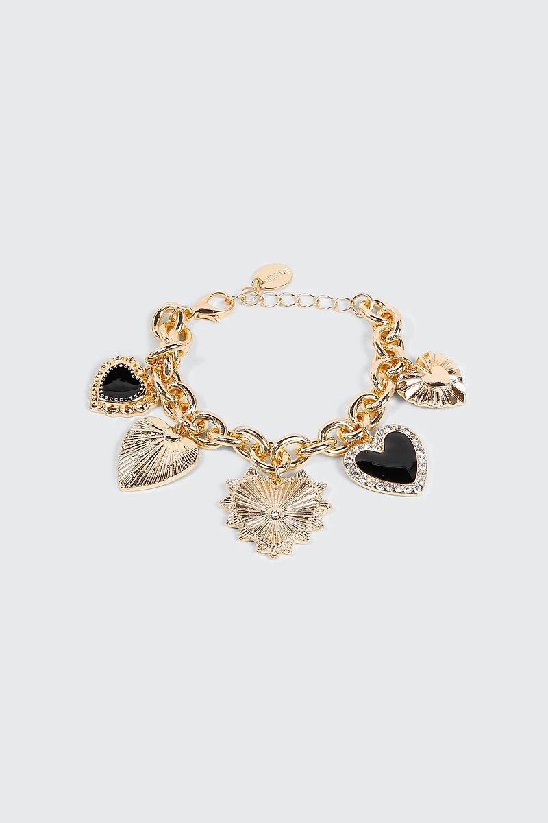 Ardene Heart Charms Bracelet in Gold