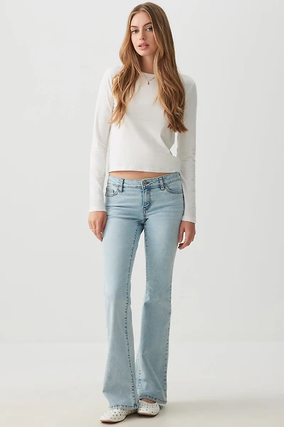 Ardene Low Rise Flare Jeans in Light Blue | Size | Polyester/Rayon/Spandex